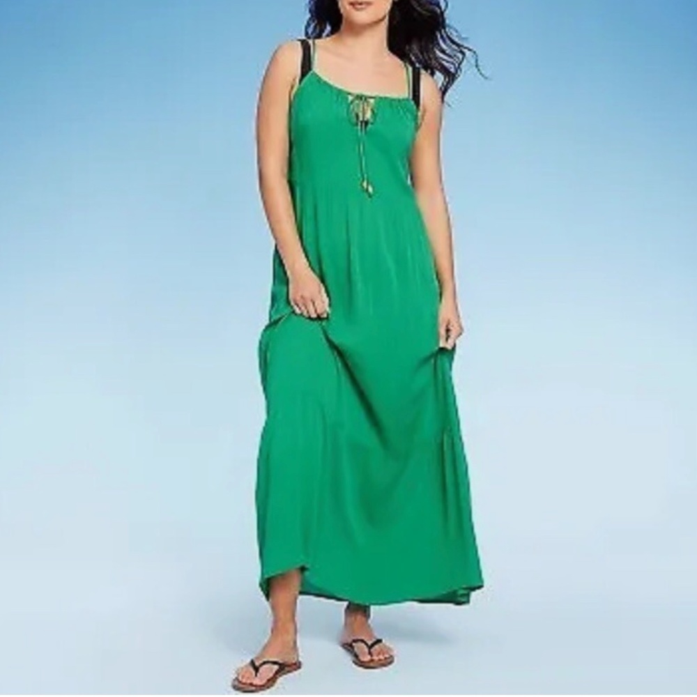 Kona Sol Women's M Medium Cover Up Dress Green Tiered Maxi S